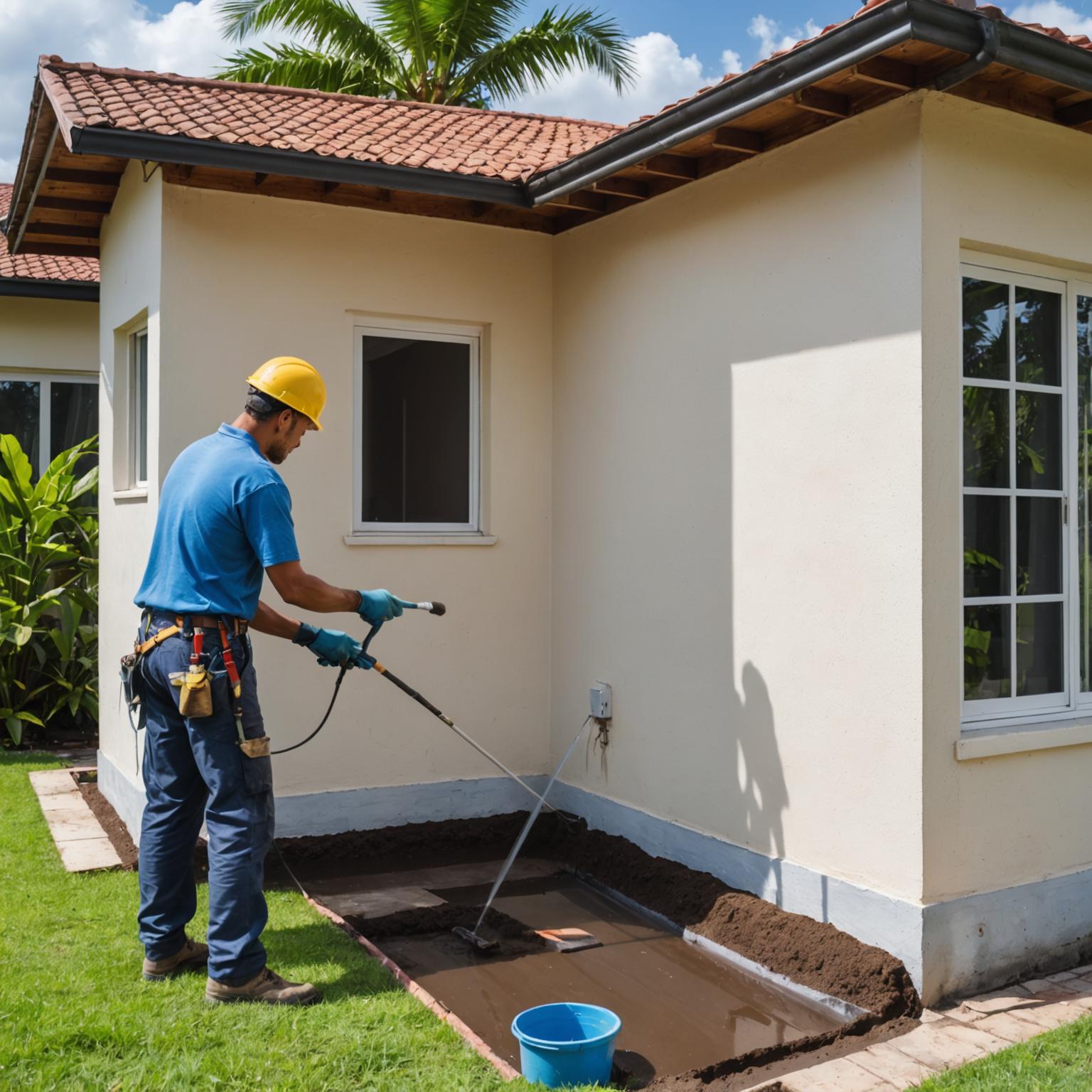 Waterproofing membrane being applied to a home