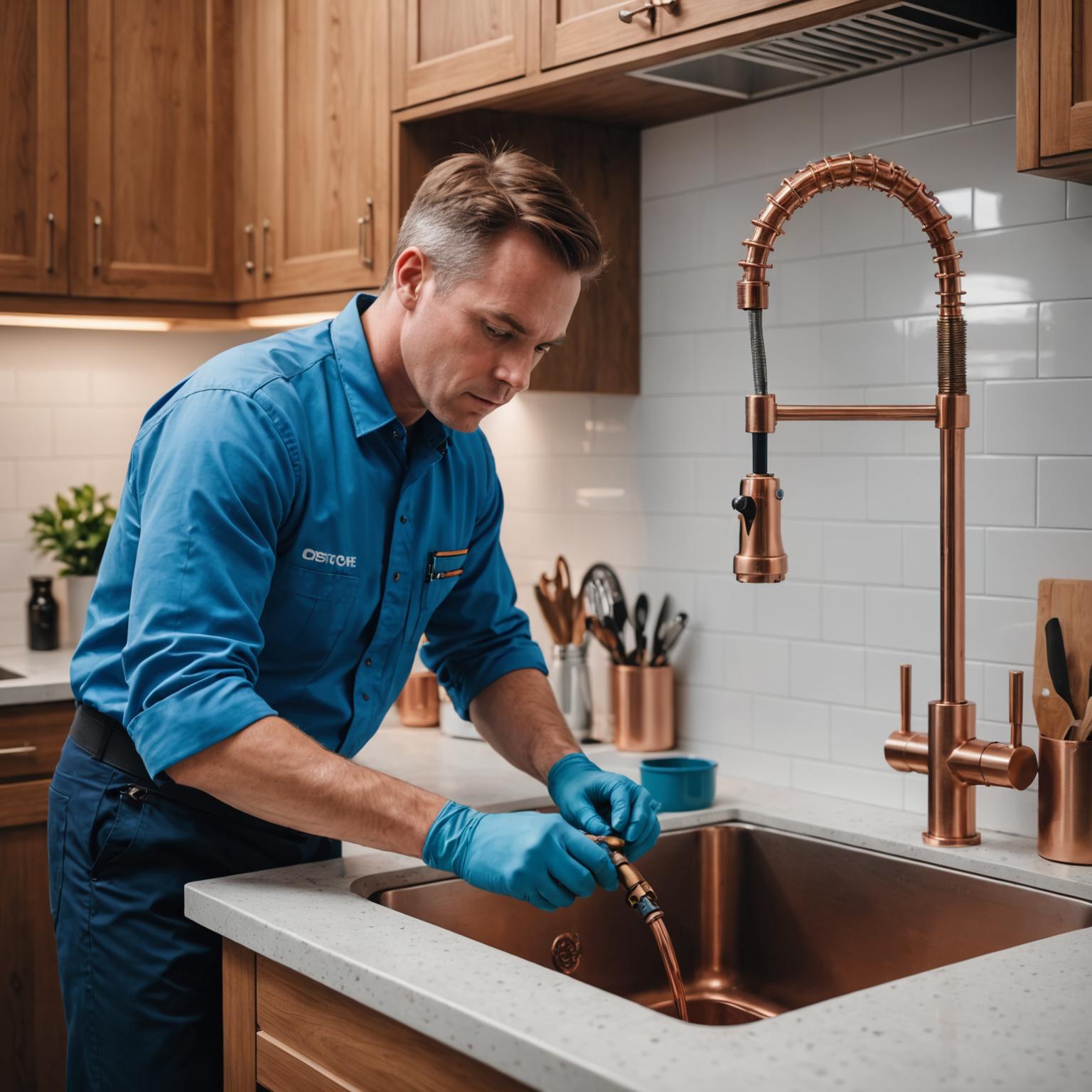 Professional plumber at work installing pipes